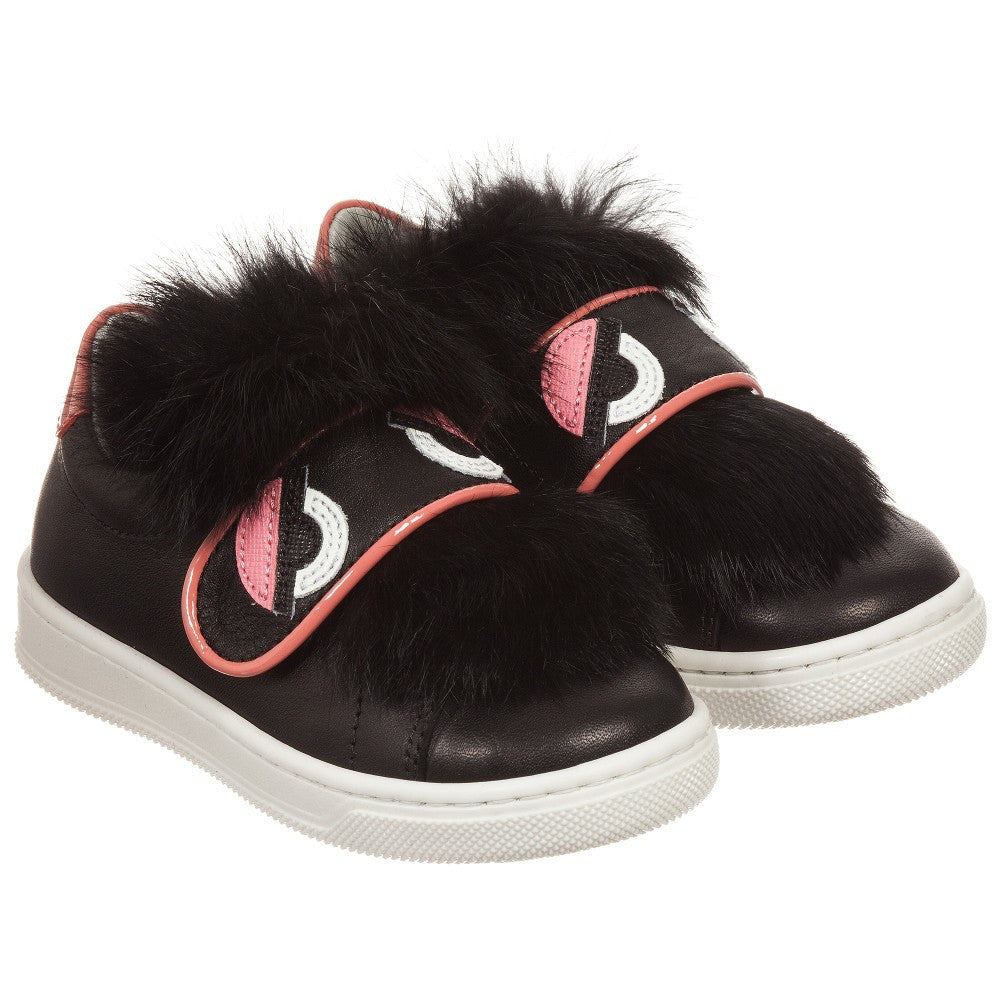 Fendi Girls Black Leather/Fur Sneakers Girls Shoes Fendi [Petit_New_York]