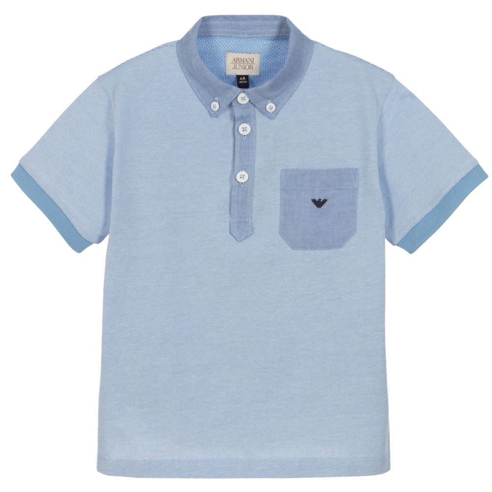 Armani Boys Light Blue Piqué Polo Shirt Boys Polo Shirts Armani Junior [Petit_New_York]