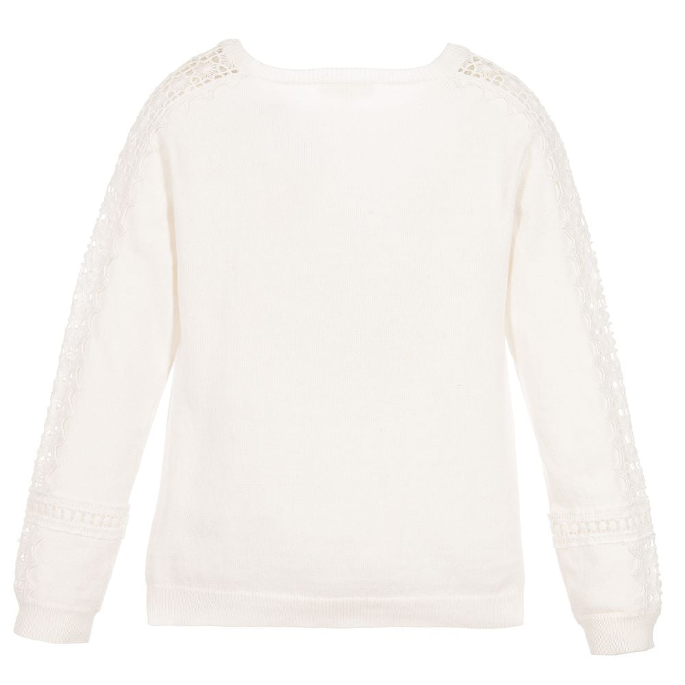 Chloe Girls Ivory Wool Fancy Sweater (Mini-Me) Girls Sweaters & Sweatshirts Chloé [Petit_New_York]