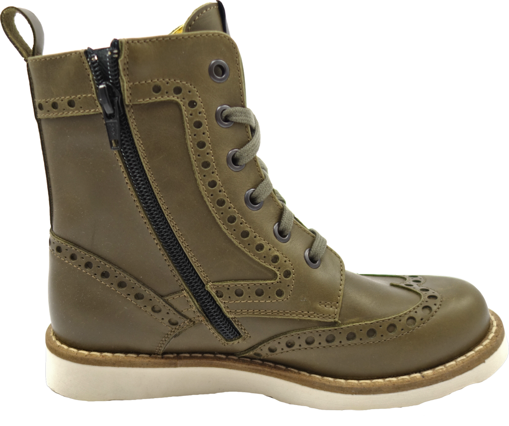 Fendi Boys Olive Green Lace-Up Boots with Zipper Boys Shoes Fendi [Petit_New_York]