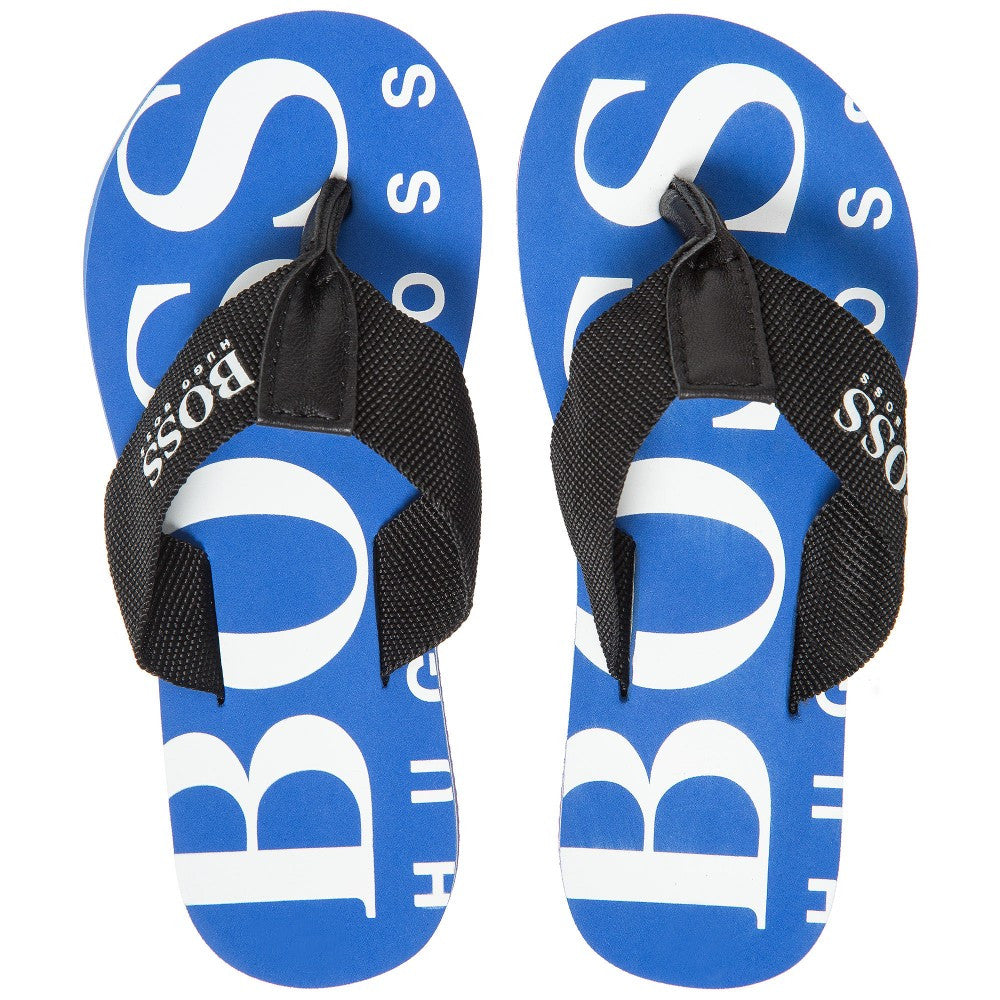 Hugo Boss Marine Blue Logo Flip-Flops Boys Shoes Boss Hugo Boss [Petit_New_York]