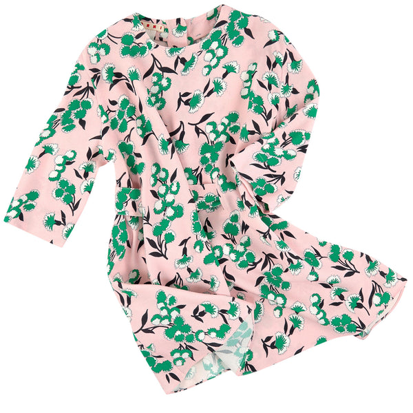 marni floral mini dress Marni Girls Floral Printed Pink Crepe Dress – Petit New York