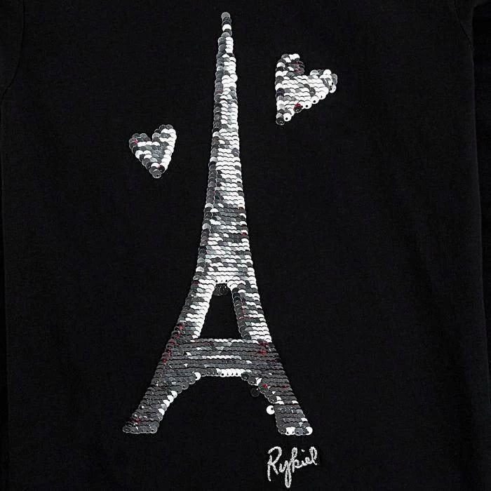 Girls Eiffel Tower Sequins Logo Black Top