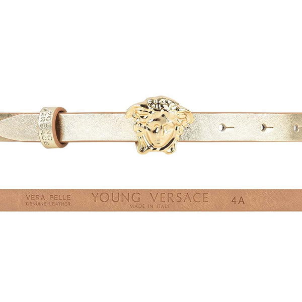 Versace Girls Gold Leather Belt with Logo Buckle – Petit New York