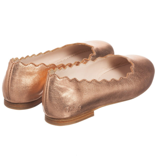 $275 Chloe girls ballet flats shoes 2024 metallic gold leather 31