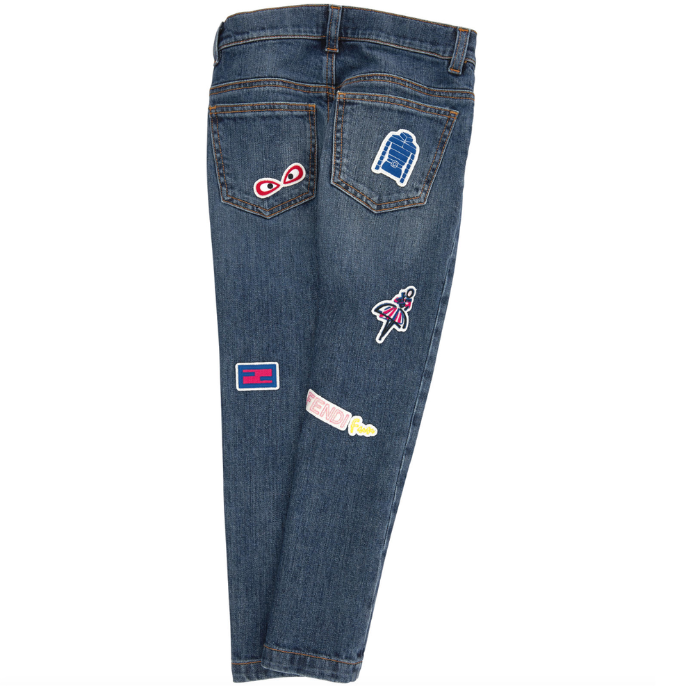 Fendi Girls Patched 'Monster' Jeans Girls Pants Fendi [Petit_New_York]
