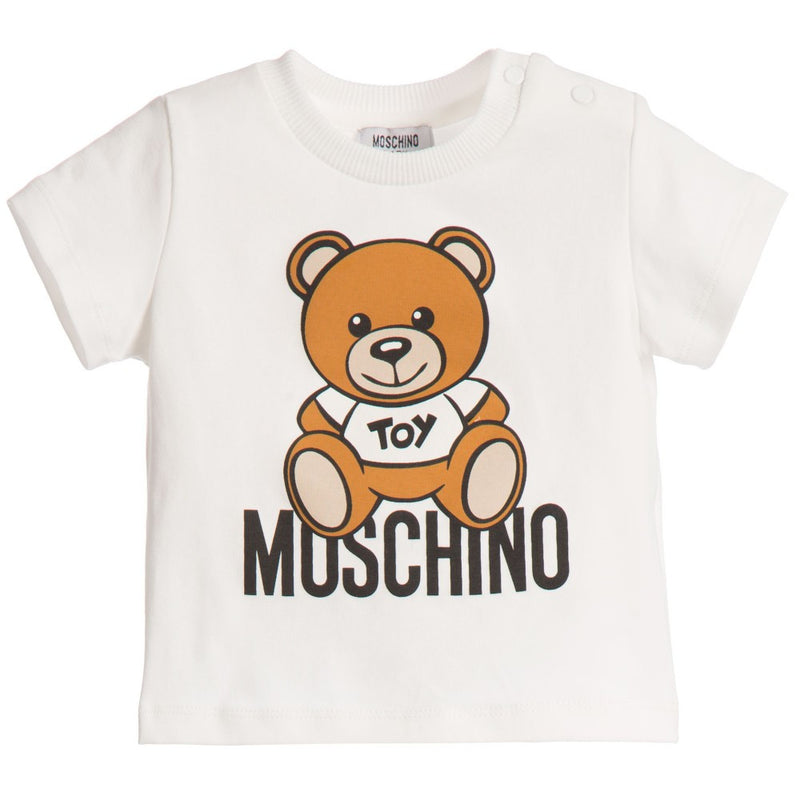Moschino Baby Teddy White T-shirt Baby Tops Moschino [Petit_New_York]