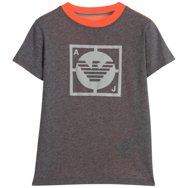 Armani Boys Grey/Orange Logo T-shirt Boys T-shirts Armani Junior [Petit_New_York]