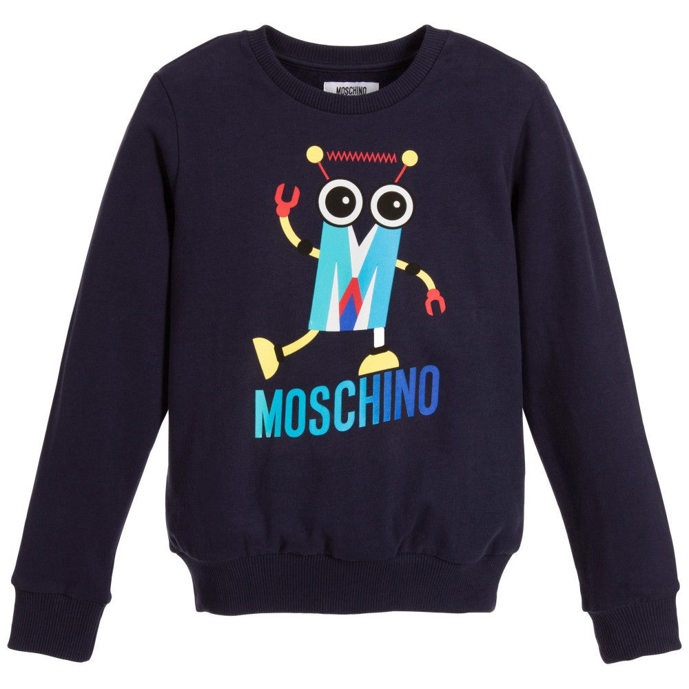 Moschino Boys Navy Robot Sweatshirt Boys Sweaters & Sweatshirts Moschino [Petit_New_York]