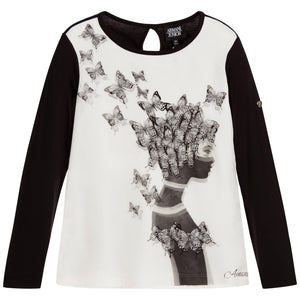 Armani Girls Black & White Butterfly T-shirt Girls Tops Armani Junior [Petit_New_York]