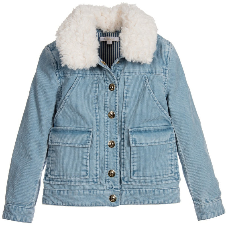 Chloe Girls Blue Corduroy Shearling Fur Jacket (Mini-Me) Girls Jackets & Coats Chloé [Petit_New_York]