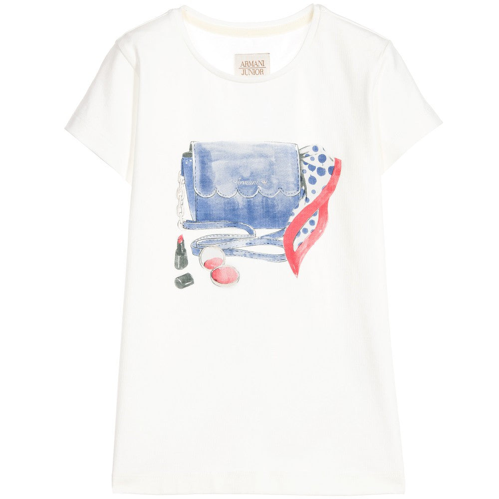 Armani Girls Ivory 'Accessories' Print T-shirt Girls Tops Armani Junior [Petit_New_York]