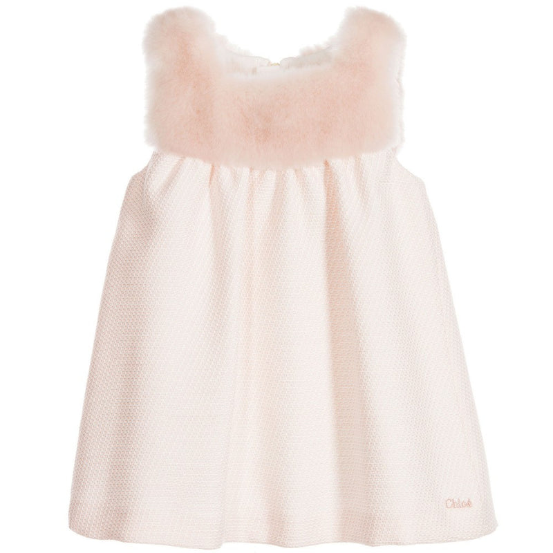 Chloe Baby Girls Light Pink Dress with Fur Petit New York Chloe Baby Girls Light Pink Dress with Fur Petit New York