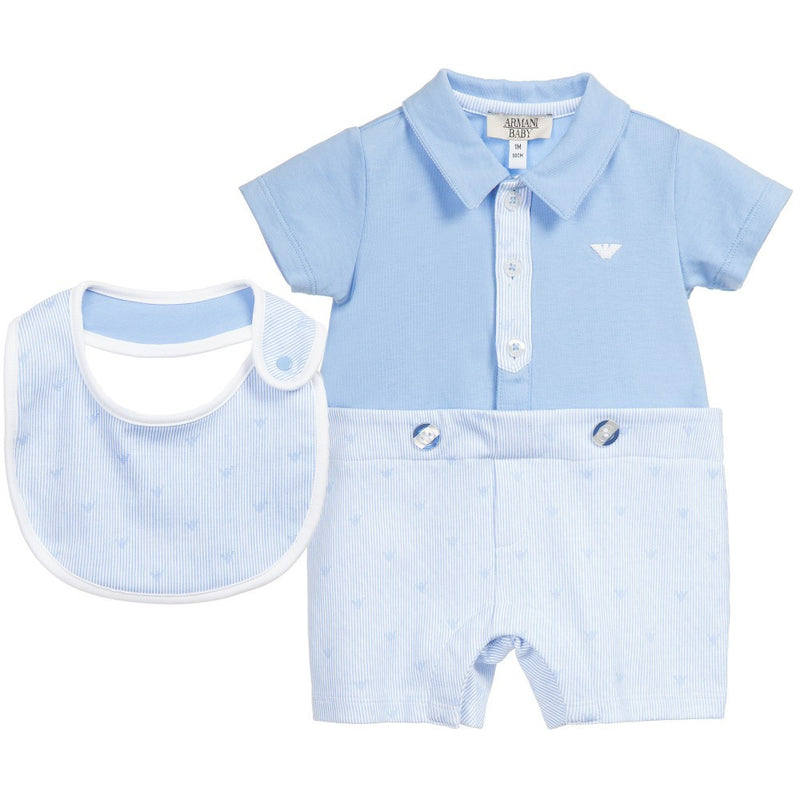 Armani Baby Boys Blue Top, Shorts, Bib Gift Set Baby Sets & Suits Armani Junior [Petit_New_York]