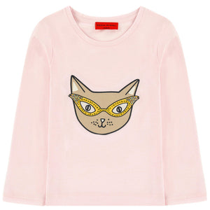Sonia Rykiel Girls Pink Cat Long-Sleeved T-shirt Girls Tops Rykiel Enfant [Petit_New_York]