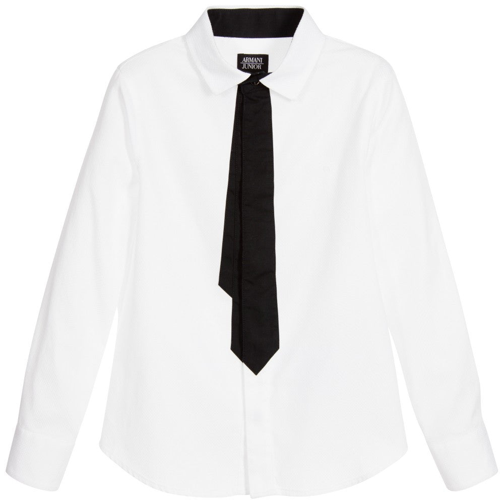 Armani Boys White Shirt with Tie Boys Shirts Armani Junior [Petit_New_York]