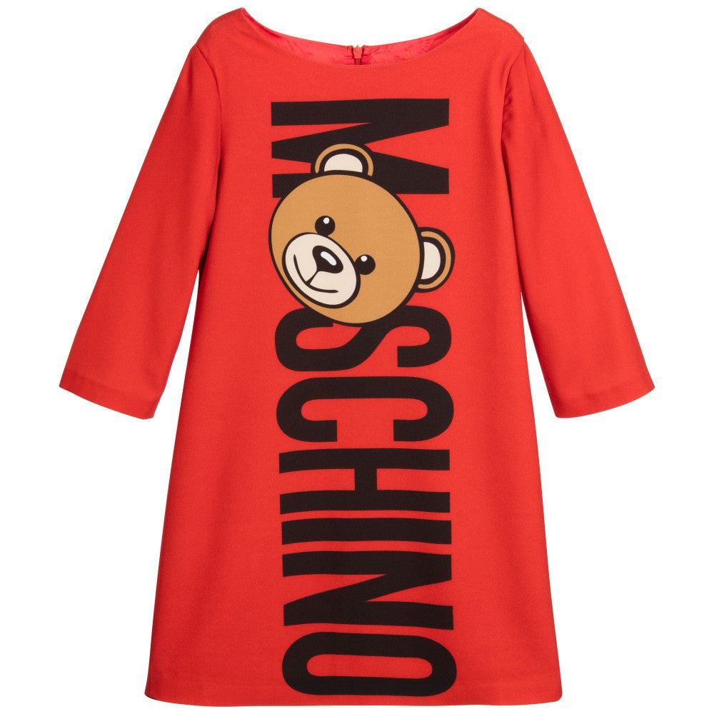 Moschino Girls Red Teddy Logo Dress Girls Dresses Moschino [Petit_New_York]
