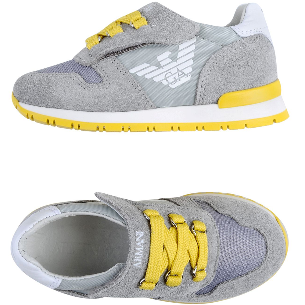 Armani Baby Boys Grey/Yellow Sneakers Baby Shoes Armani Junior [Petit_New_York]