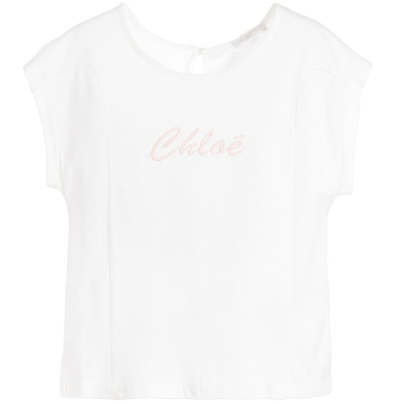Chloe Girls Ivory Logo T-shirt Girls Tops Chloé [Petit_New_York]