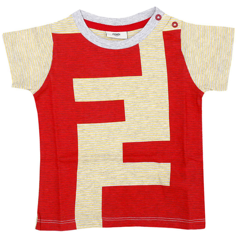 Fendi Baby Boys Red and Yellow 'FF' Logo T-shirt Baby T-shirts Fendi [Petit_New_York]