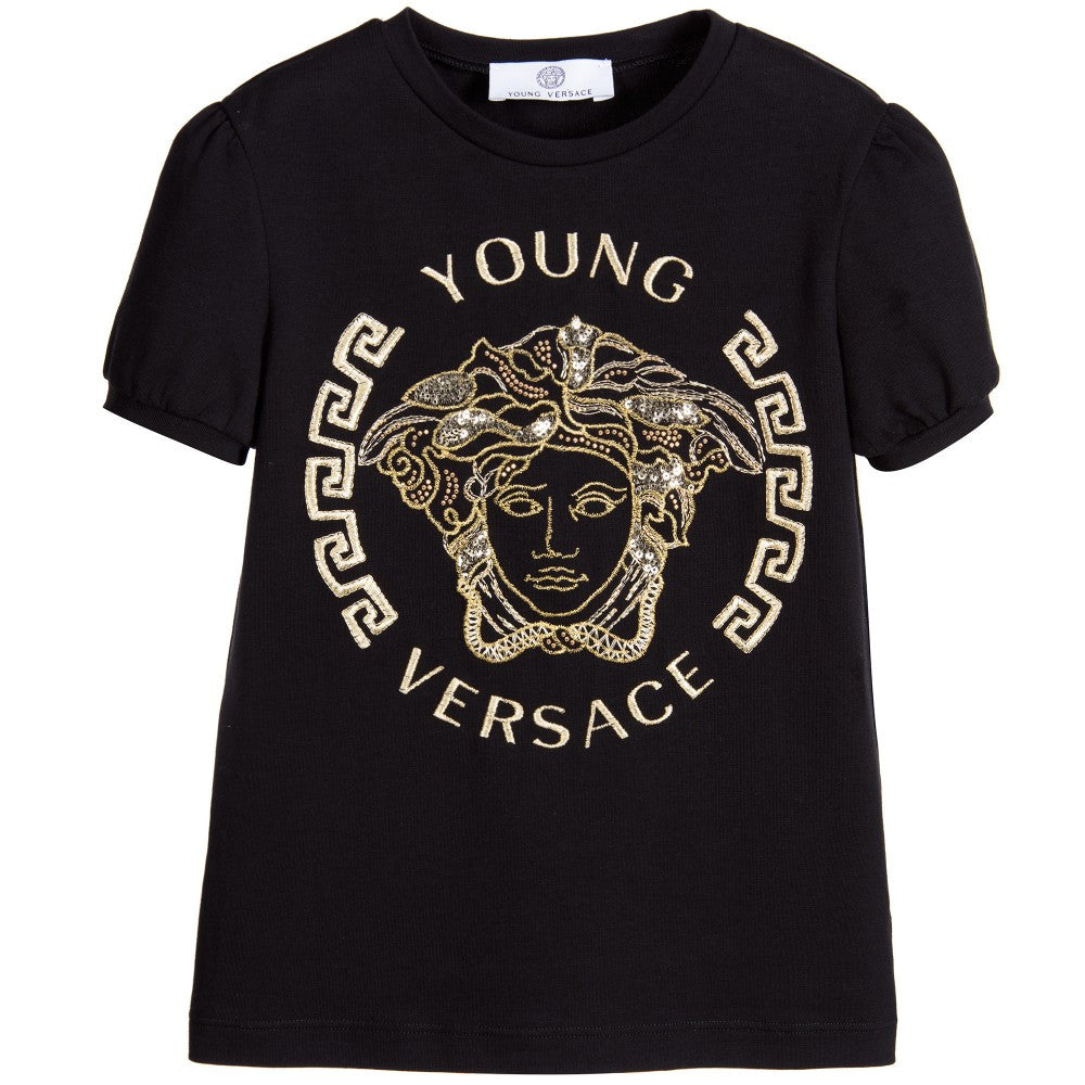 Versace Girls Black Medusa Mini-Me Logo T-shirt – Petit New York