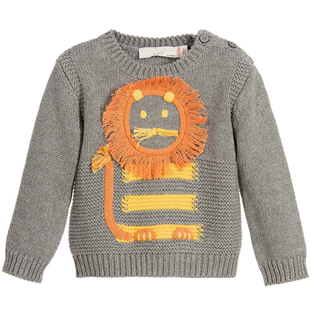 Stella McCartney Baby Grey Cashmere Blend Lion Sweater Baby Sweaters & Sweatshirts Stella McCartney Kids [Petit_New_York]
