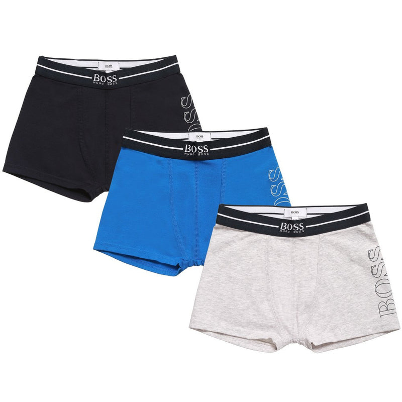 Hugo Boss Boys Set of Three Boxer Shorts [Navy/Blue/Grey] – Petit New York