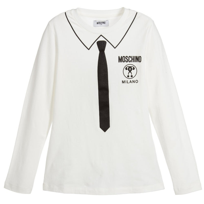 Moschino Boys Ivory Tie Print Top Boys Shirts Moschino [Petit_New_York]