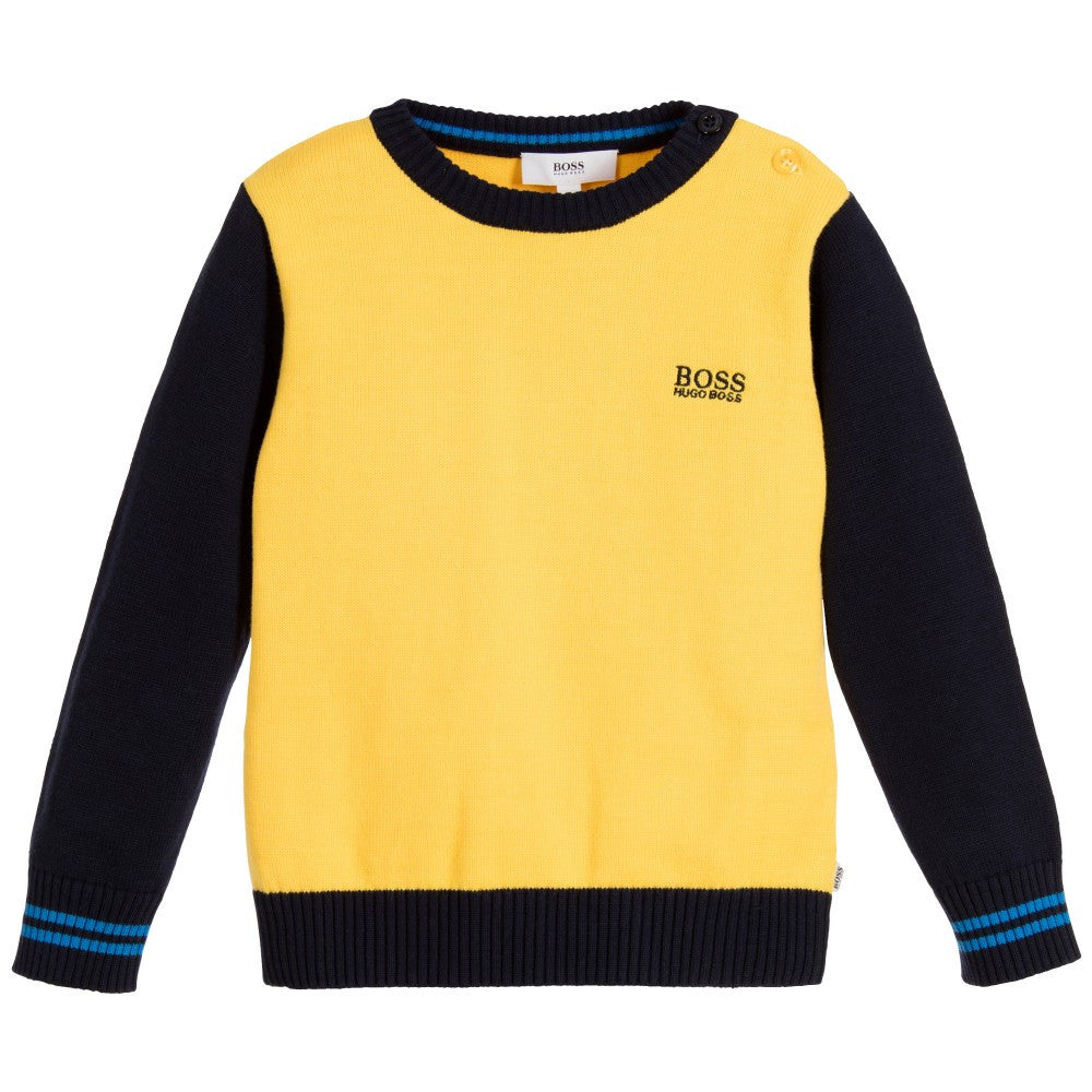 Hugo Boss Baby Boys Knit Yellow/Navy Sweater Baby Sweaters & Sweatshirts Boss Hugo Boss [Petit_New_York]
