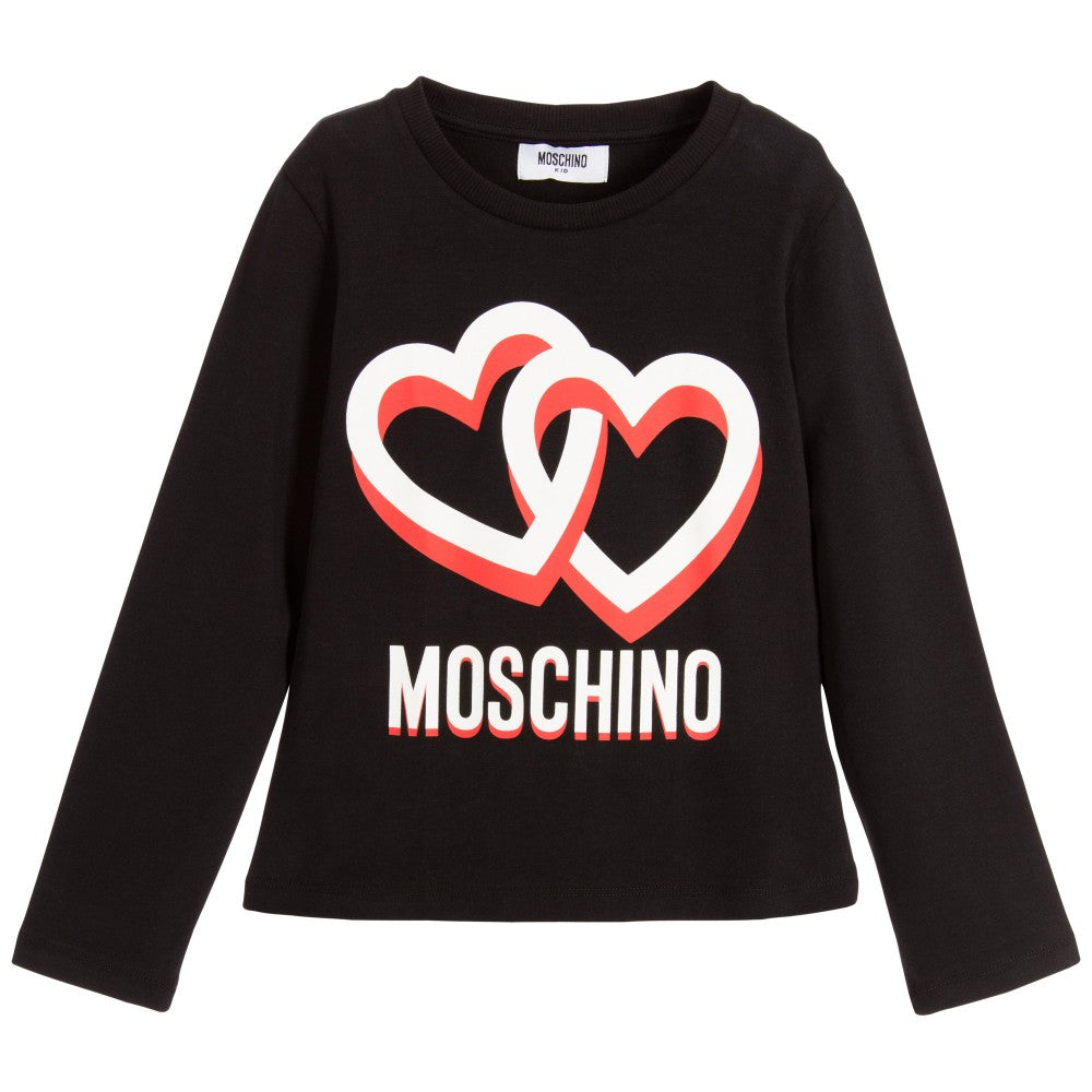 Moschino Girls Black Logo Hearts Tee Girls Tops Moschino [Petit_New_York]