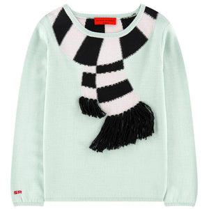 Sonia Rykiel Girls Mint 'Black & White Scarf' Sweater Girls Sweaters & Sweatshirts Rykiel Enfant [Petit_New_York]