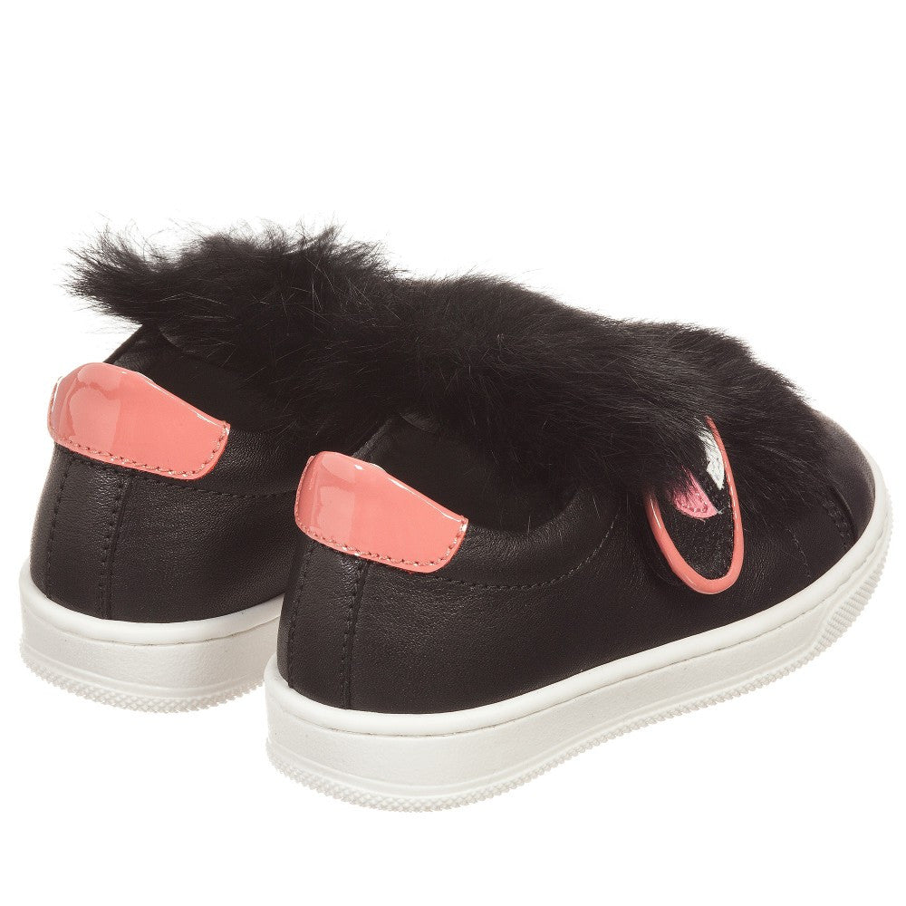 Fendi Girls Black Leather/Fur Sneakers Girls Shoes Fendi [Petit_New_York]