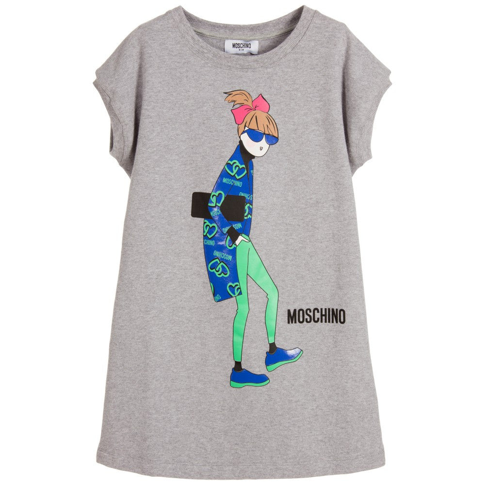 Moschino Girls Grey Dress/T-shirt Girls Dresses Moschino [Petit_New_York]
