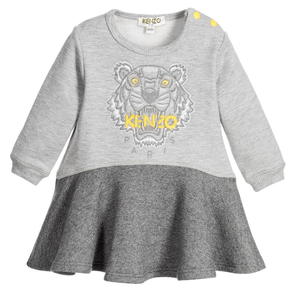 Kenzo Baby Girls Grey Tiger Sweatshirt Dress Baby Dresses Kenzo Paris [Petit_New_York]