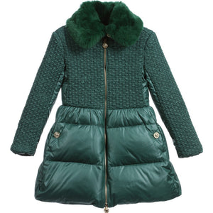Versace Girls Luxury Green Coat with Fur Girls Jackets & Coats Young Versace [Petit_New_York]