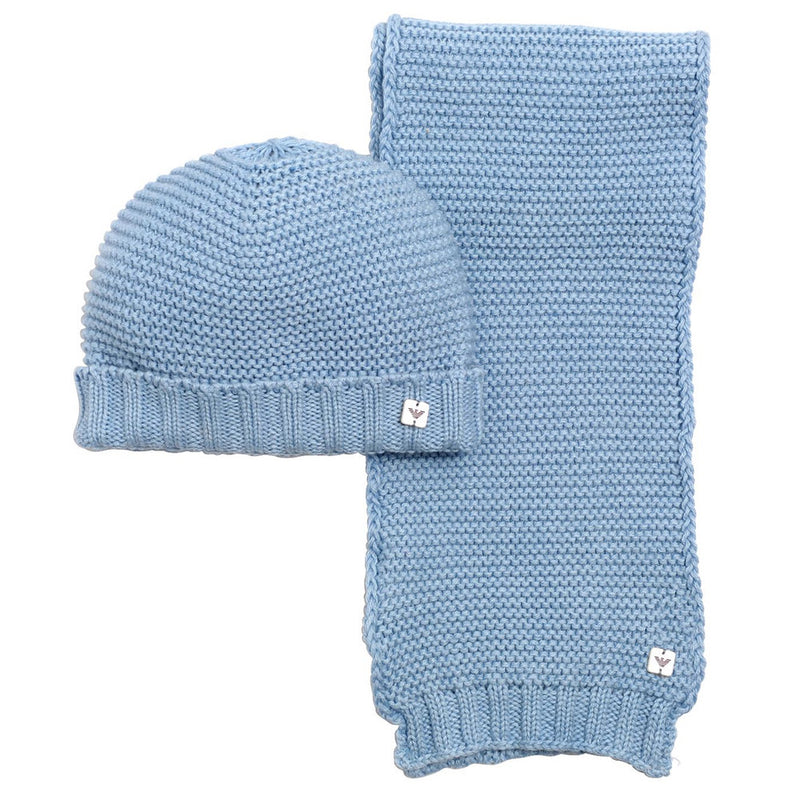 Armani Baby Blue Tricot Hat & Scarf Set Accessories Armani Junior [Petit_New_York]