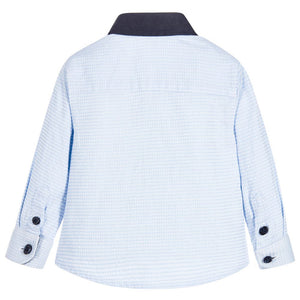 Armani Baby Boys Blue Contrast Collar Shirt Baby Tops Armani Junior [Petit_New_York]