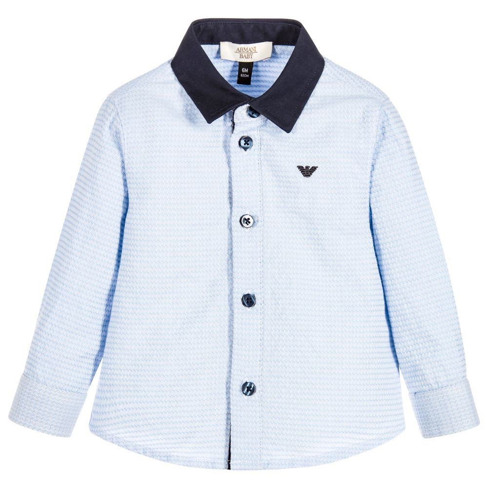 Armani Baby Boys Blue Contrast Collar Shirt Baby Tops Armani Junior [Petit_New_York]