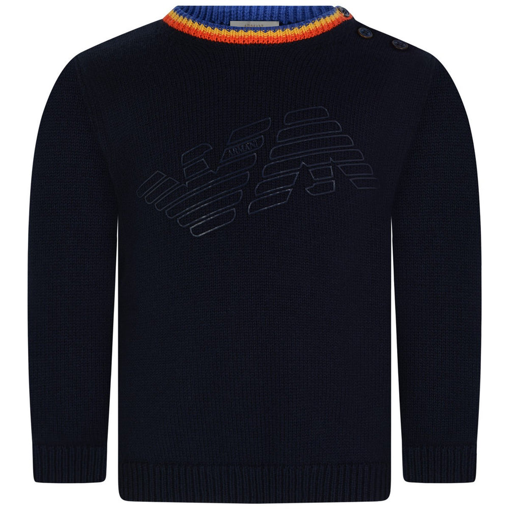 Armani Baby Boys Navy Logo Wool Sweater Baby Sweaters & Sweatshirts Armani Junior [Petit_New_York]