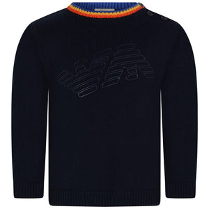 Armani Baby Boys Navy Logo Wool Sweater Baby Sweaters & Sweatshirts Armani Junior [Petit_New_York]
