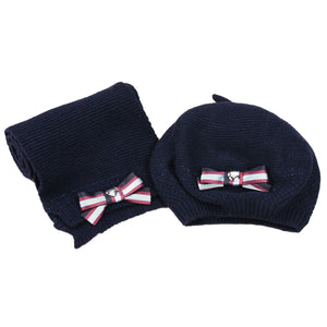 Baby Girls Navy Blue Matching Scarf and Hat (Gift Set)