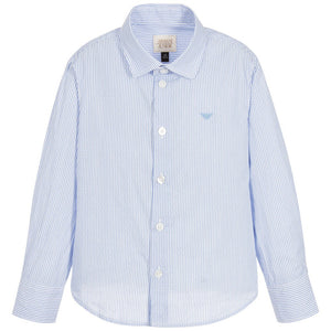 Armani Boys Blue & White Pinstripe Shirt Boys Shirts Armani Junior [Petit_New_York]