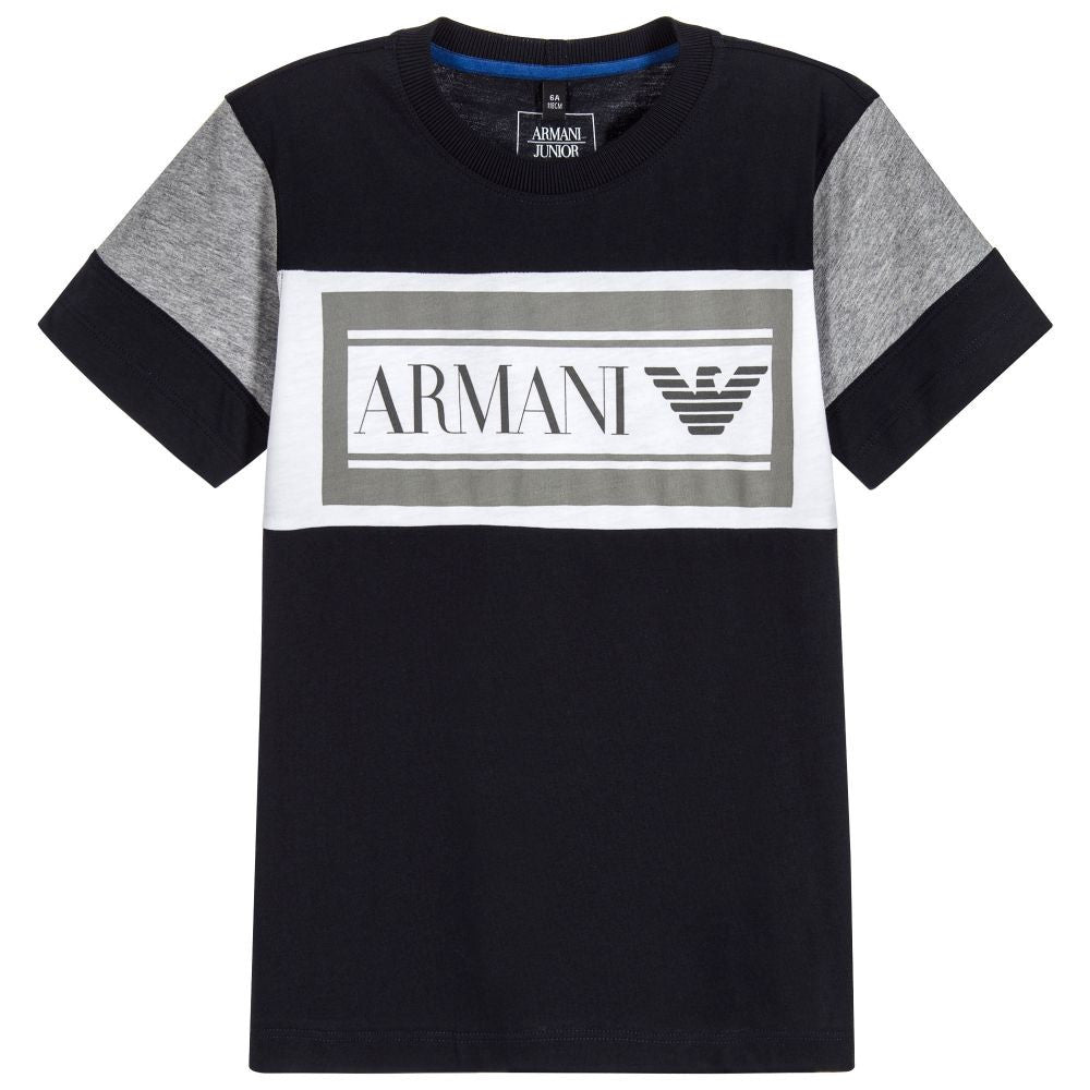 barmhjertighed shabby Kollega Armani Boys Navy Blue Logo T-shirt – Petit New York