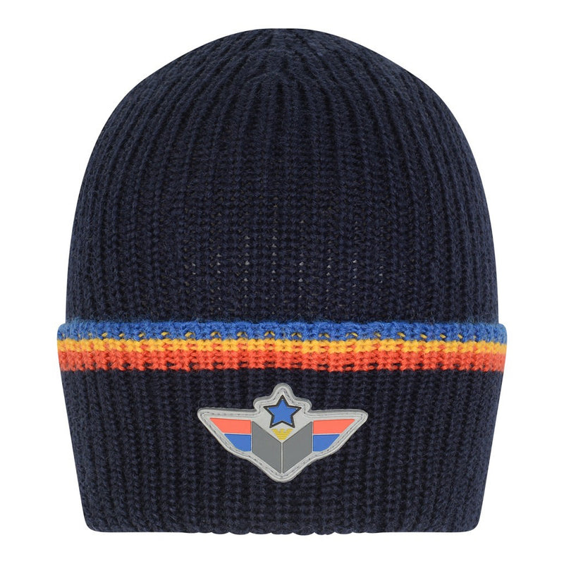 Armani Junior Boys Navy Blue Beanie with Logo Emblem Boys Hats, Scarves & Gloves Armani Junior [Petit_New_York]