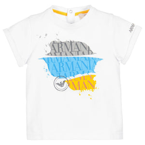 Armani Baby Boys White Logo T-shirt Baby T-shirts Armani Junior [Petit_New_York]