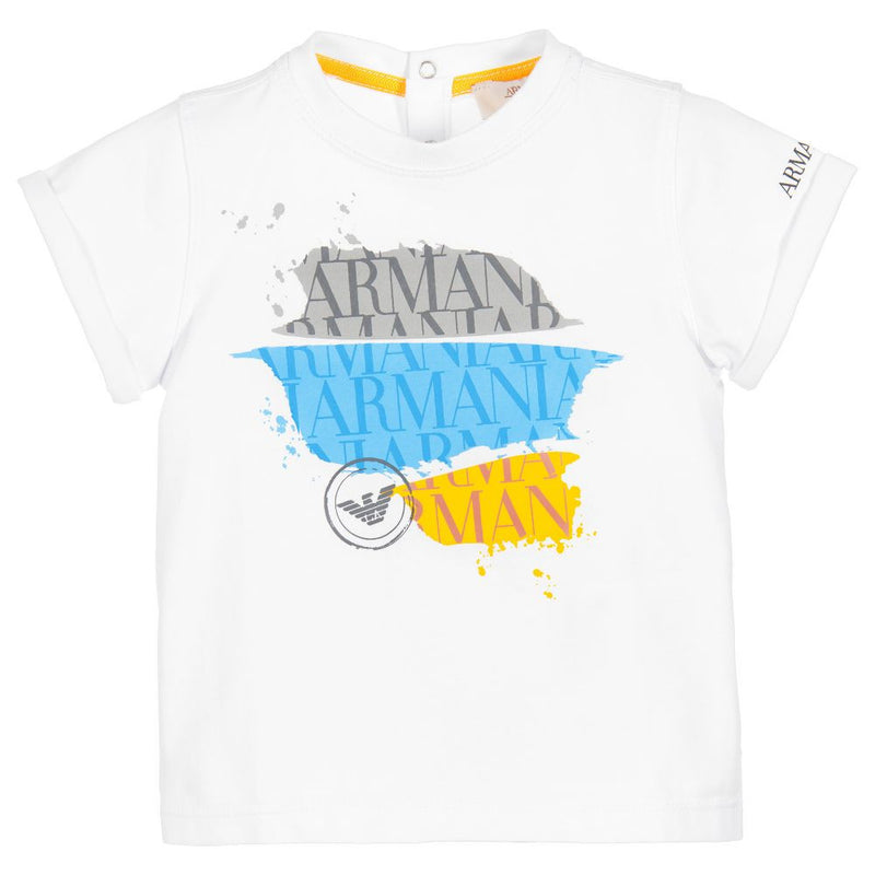 Armani Baby Boys White Logo T-shirt Baby T-shirts Armani Junior [Petit_New_York]
