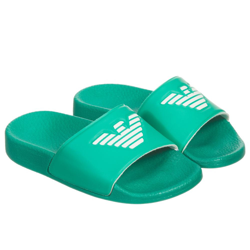 Armani Boys Green Logo Flip-Flops Sandals Boys Shoes Armani Junior [Petit_New_York]