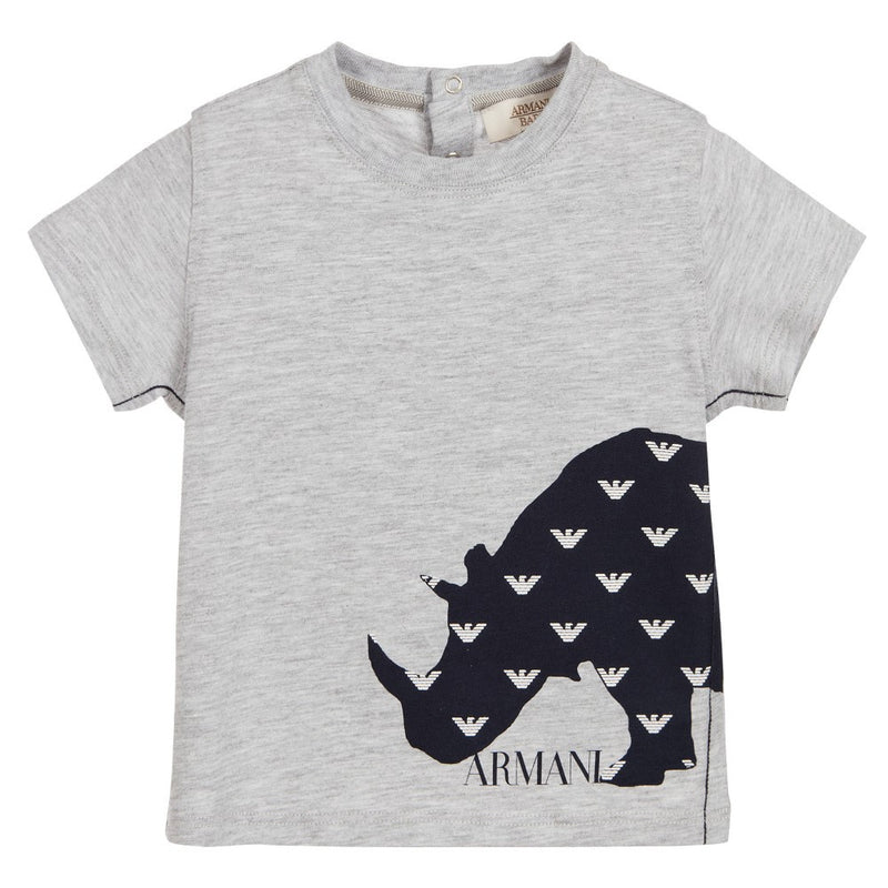 Armani Baby Boys Grey Rhino T-shirt Baby T-shirts Armani Junior [Petit_New_York]