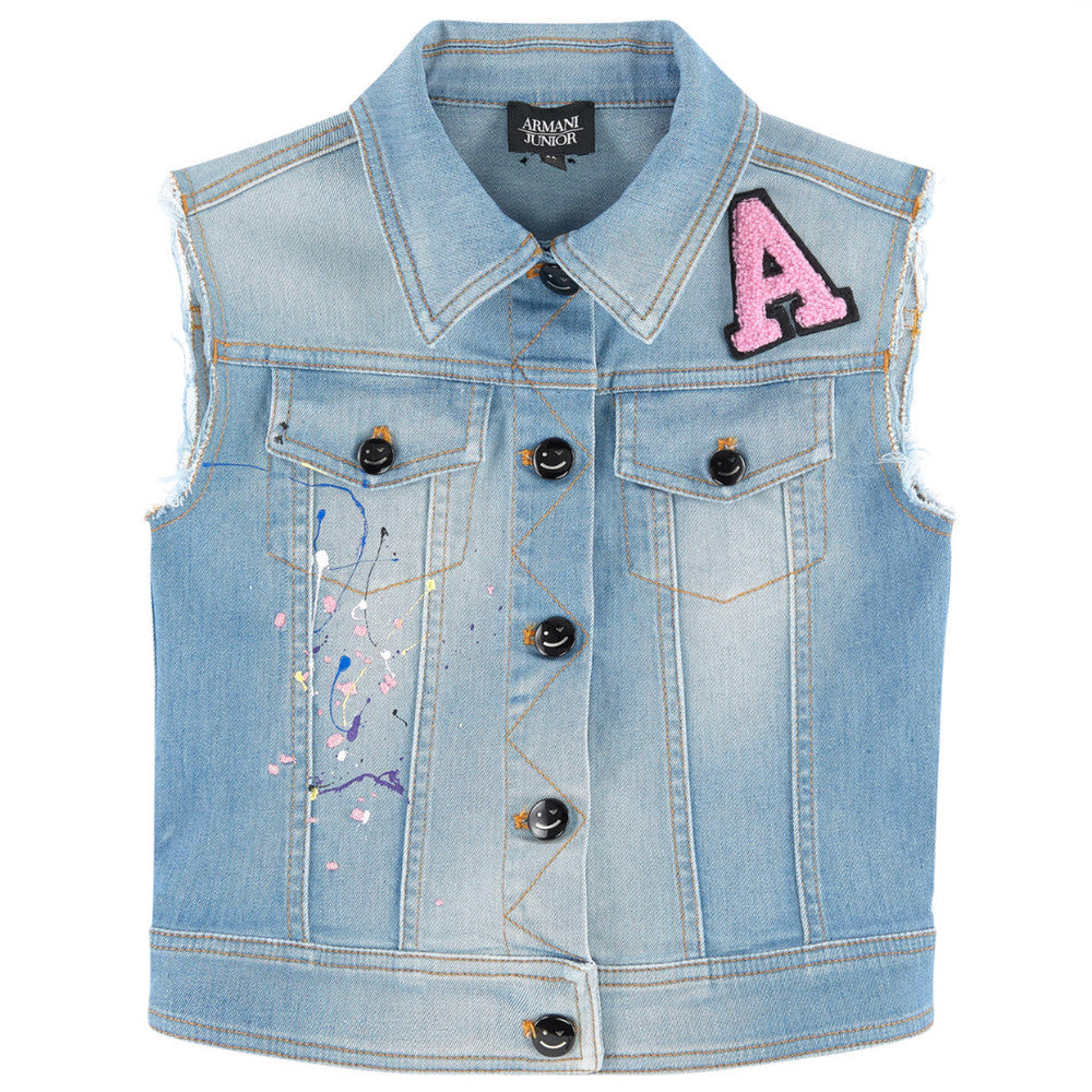 Armani Girls Paint Splatter Jean Vest Girls Jackets & Coats Armani Junior [Petit_New_York]