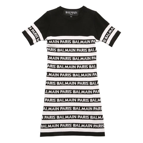 Balmain Girls Black and White Logo Knit Dress (Mini-Me) – Petit New York